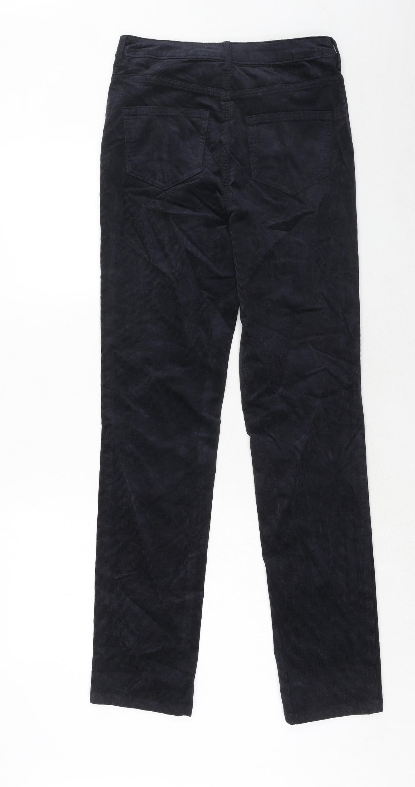 Marks and Spencer Womens Blue Herringbone Cotton Trousers Size 8 Regular Zip