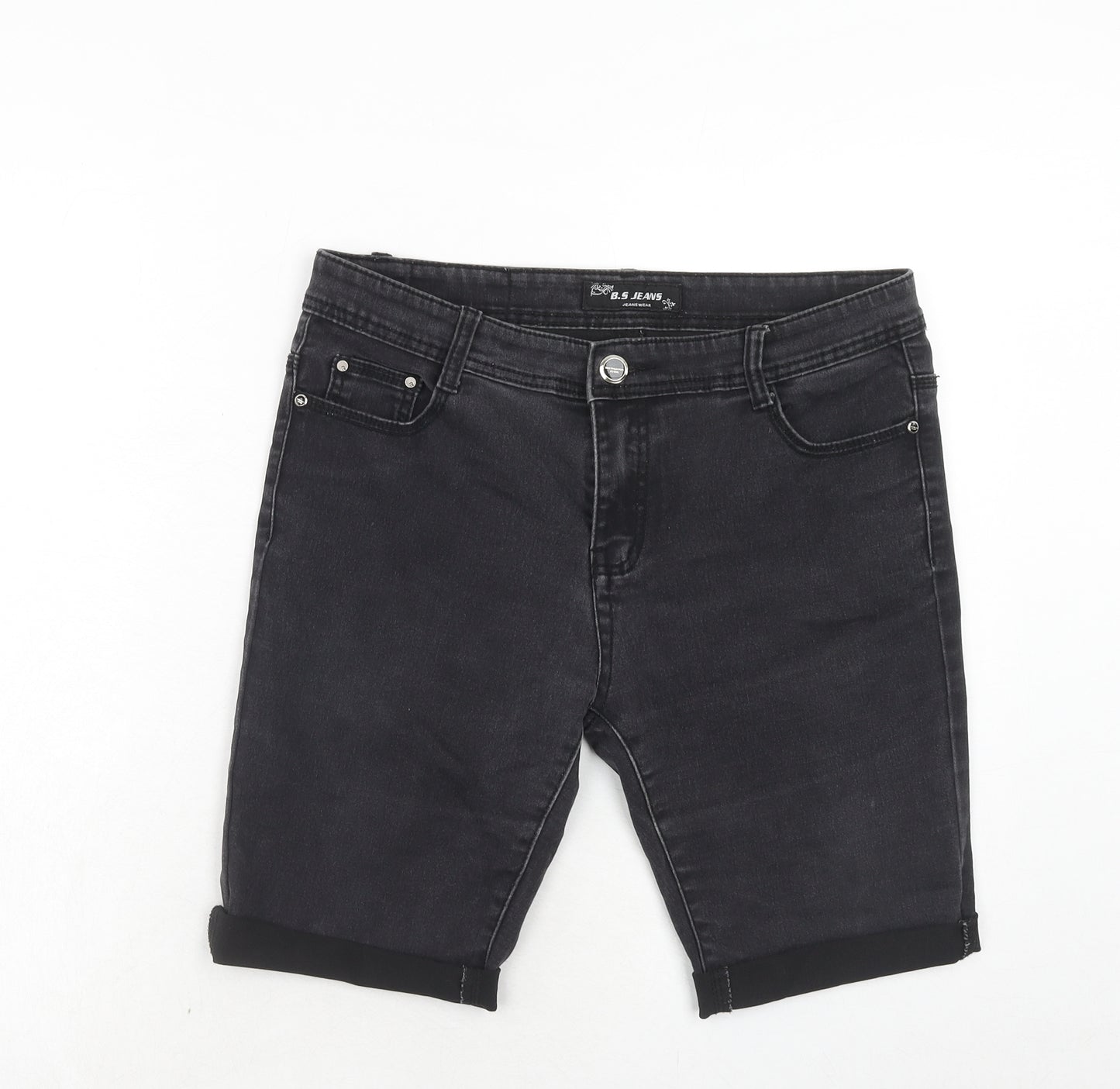 bs jeans Womens Black Cotton Chino Shorts Size 16 Regular Zip