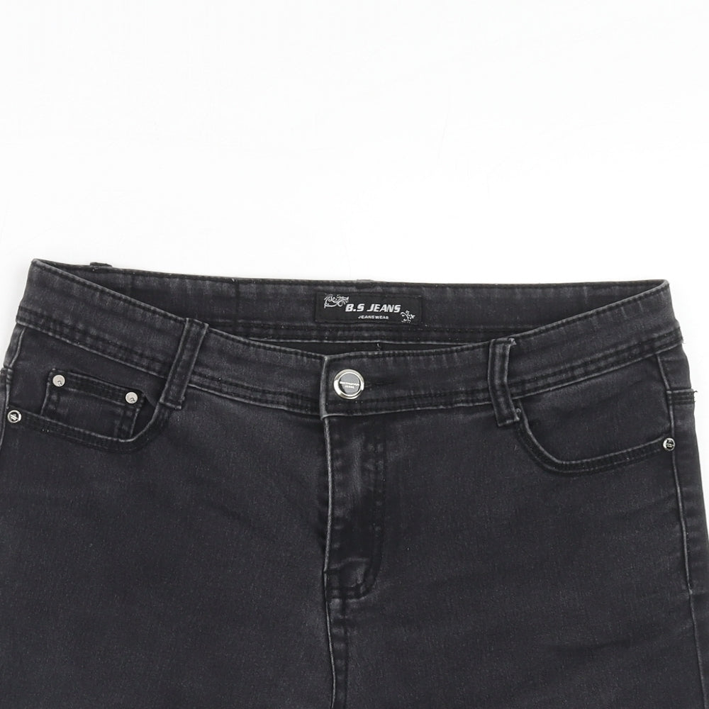 bs jeans Womens Black Cotton Chino Shorts Size 16 Regular Zip