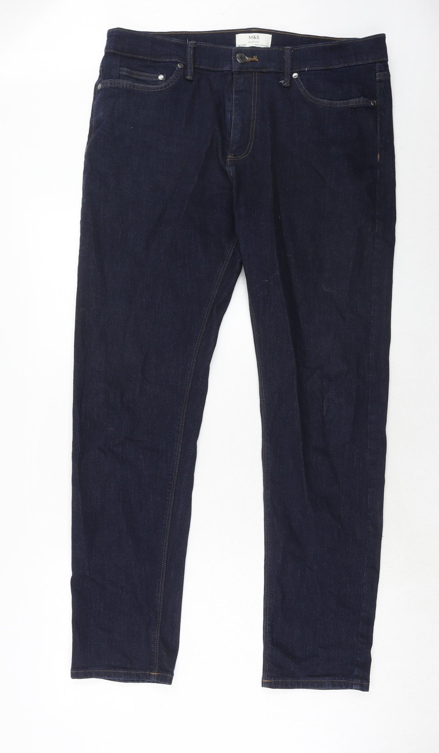 Marks and Spencer Mens Blue Cotton Skinny Jeans Size 36 in L33 in Slim Zip - Long Leg