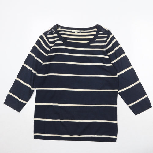 Store Twenty One Womens Blue Round Neck Striped Acrylic Pullover Jumper Size 14