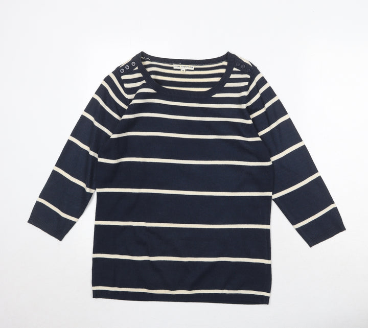 Store Twenty One Womens Blue Round Neck Striped Acrylic Pullover Jumper Size 14