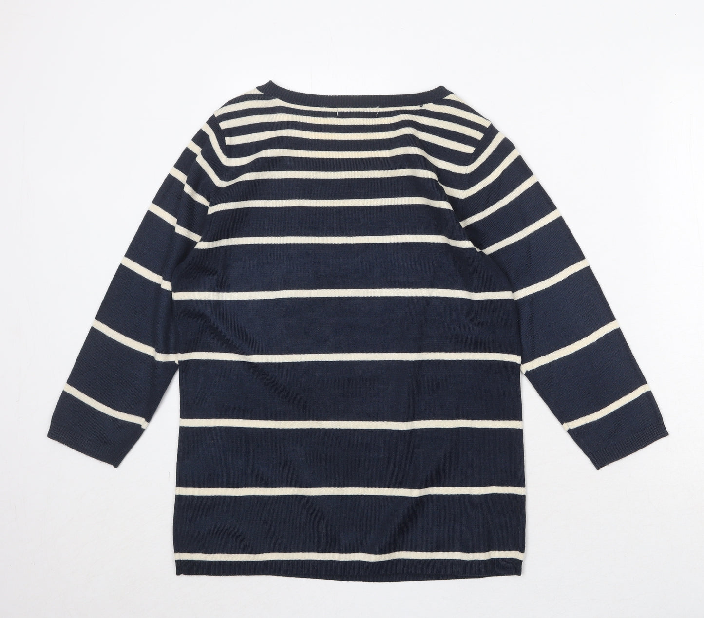 Store Twenty One Womens Blue Round Neck Striped Acrylic Pullover Jumper Size 14