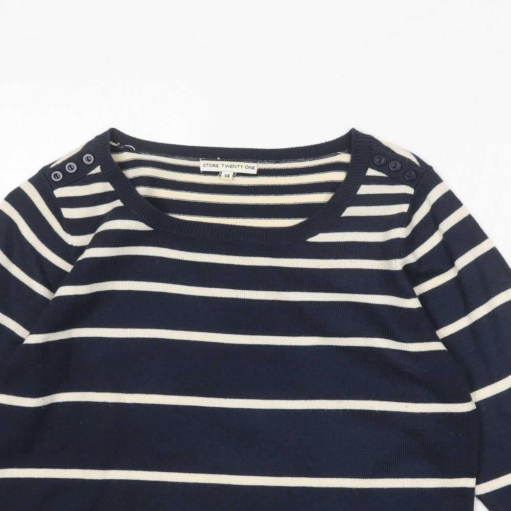 Store Twenty One Womens Blue Round Neck Striped Acrylic Pullover Jumper Size 14