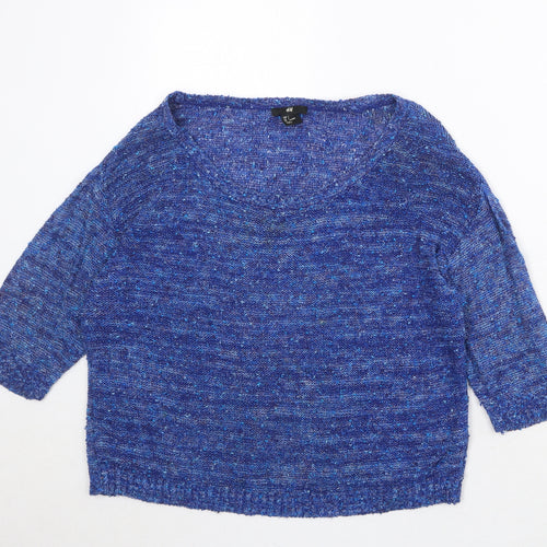 H&M Womens Blue Scoop Neck Acrylic Pullover Jumper Size S