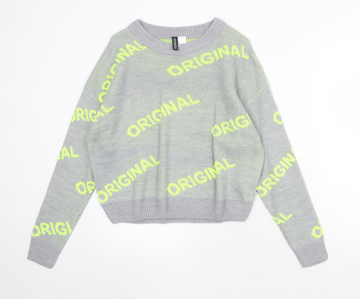 Divided by H&M Womens Grey Round Neck Geometric Acrylic Pullover Jumper Size S - Original