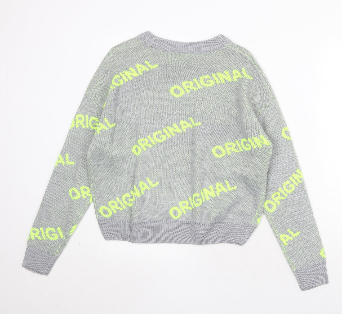 Divided by H&M Womens Grey Round Neck Geometric Acrylic Pullover Jumper Size S - Original