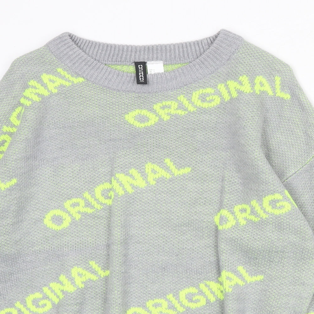 Divided by H&M Womens Grey Round Neck Geometric Acrylic Pullover Jumper Size S - Original