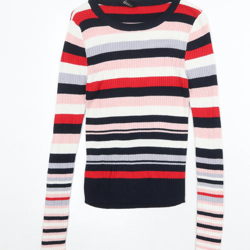 Divided by H&M Womens Multicoloured Round Neck Striped Acrylic Pullover Jumper Size S