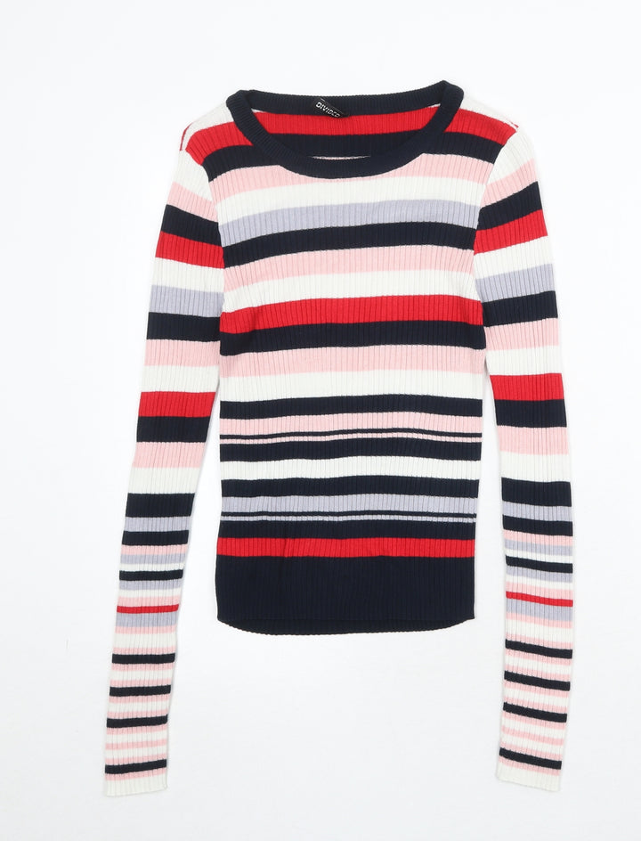 Divided by H&M Womens Multicoloured Round Neck Striped Acrylic Pullover Jumper Size S