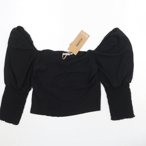 Style Snatch Womens Black Polyester Cropped Blouse Size L Round Neck