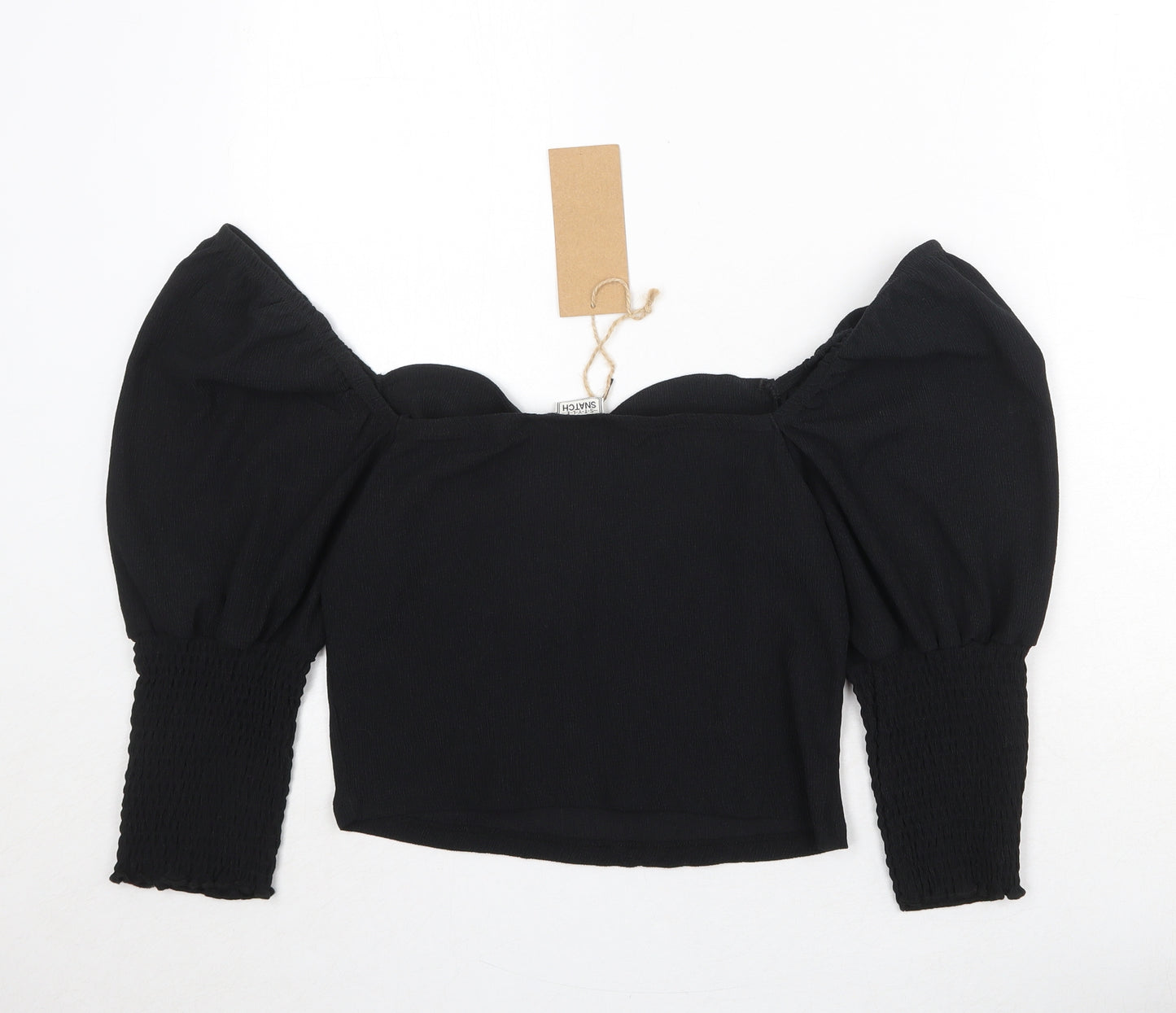 Style Snatch Womens Black Polyester Cropped Blouse Size L Round Neck