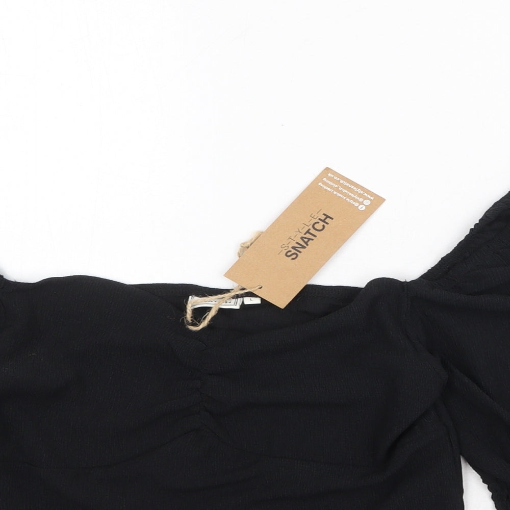Style Snatch Womens Black Polyester Cropped Blouse Size L Round Neck
