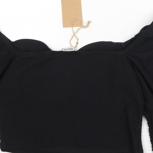 Style Snatch Womens Black Polyester Cropped Blouse Size L Round Neck