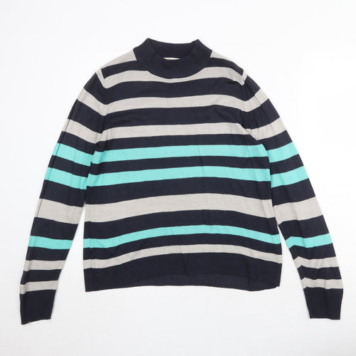 Marks and Spencer Womens Blue High Neck Striped Acrylic Pullover Jumper Size 10