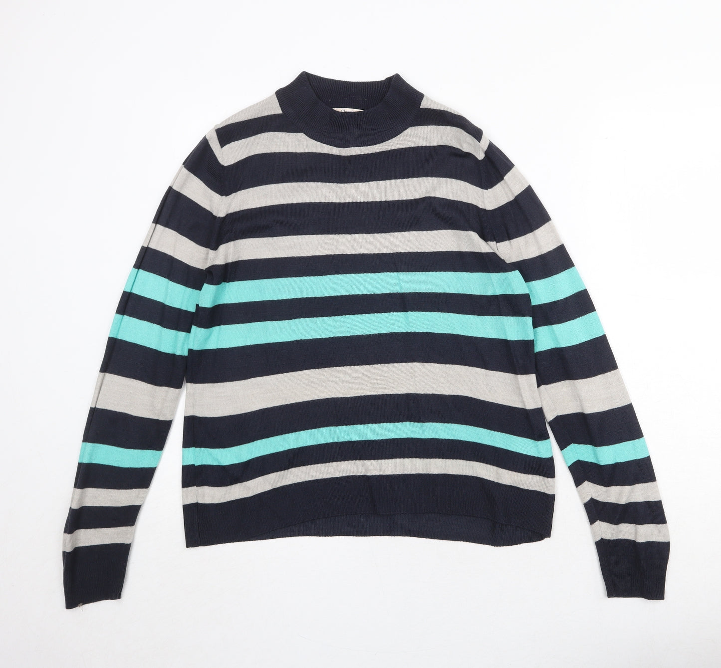 Marks and Spencer Womens Blue High Neck Striped Acrylic Pullover Jumper Size 10