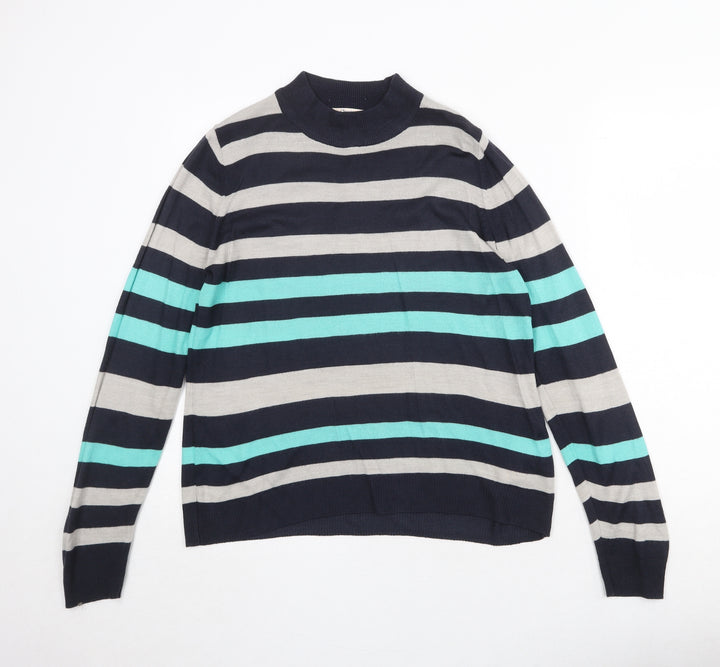 Marks and Spencer Womens Blue High Neck Striped Acrylic Pullover Jumper Size 10