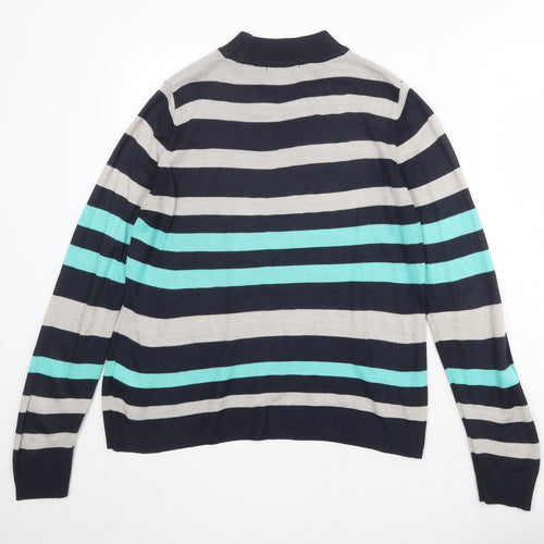 Marks and Spencer Womens Blue High Neck Striped Acrylic Pullover Jumper Size 10