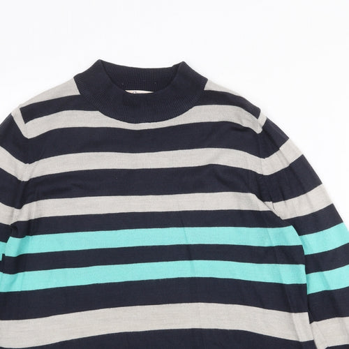 Marks and Spencer Womens Blue High Neck Striped Acrylic Pullover Jumper Size 10