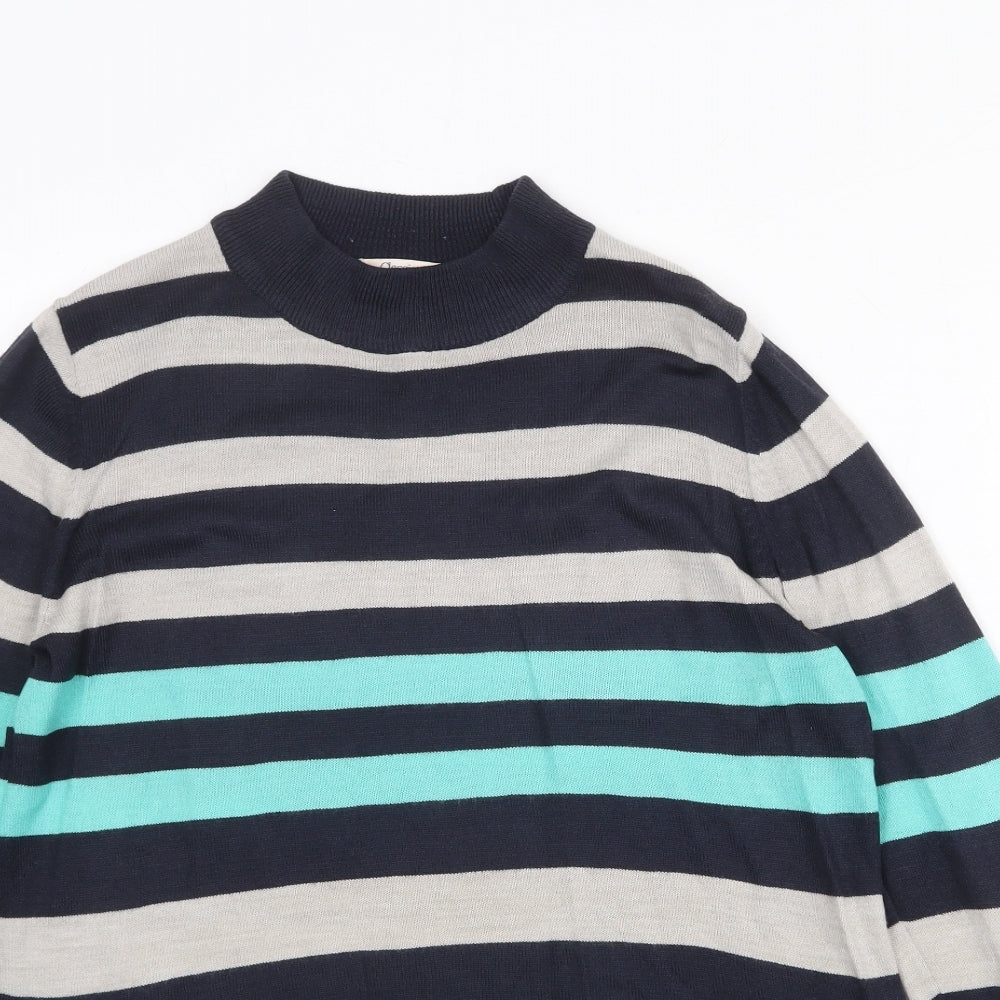 Marks and Spencer Womens Blue High Neck Striped Acrylic Pullover Jumper Size 10