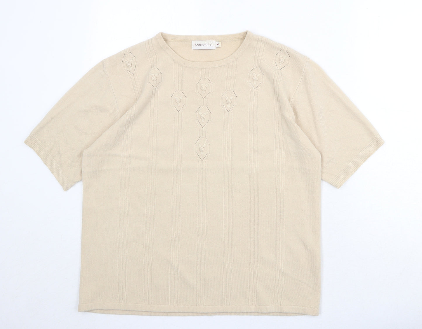 Bonmarché Womens Beige Round Neck Acrylic Pullover Jumper Size M