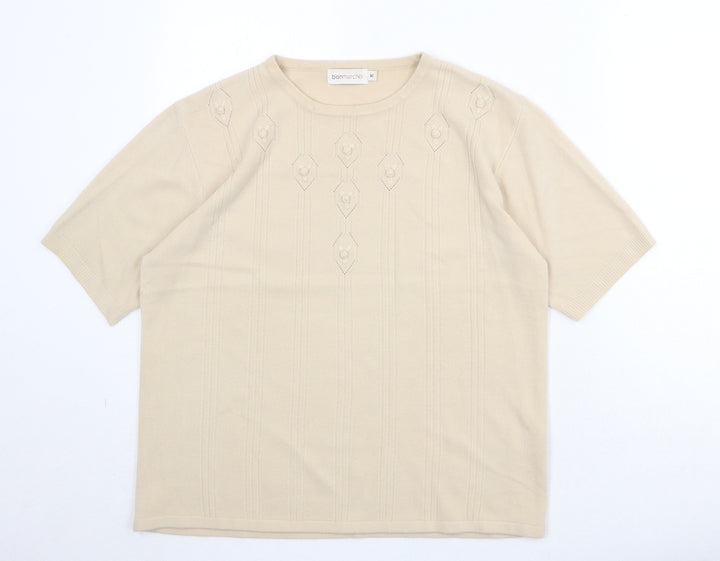 Bonmarché Womens Beige Round Neck Acrylic Pullover Jumper Size M