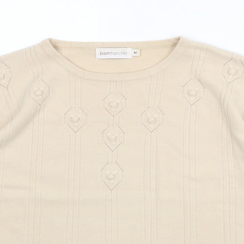 Bonmarché Womens Beige Round Neck Acrylic Pullover Jumper Size M