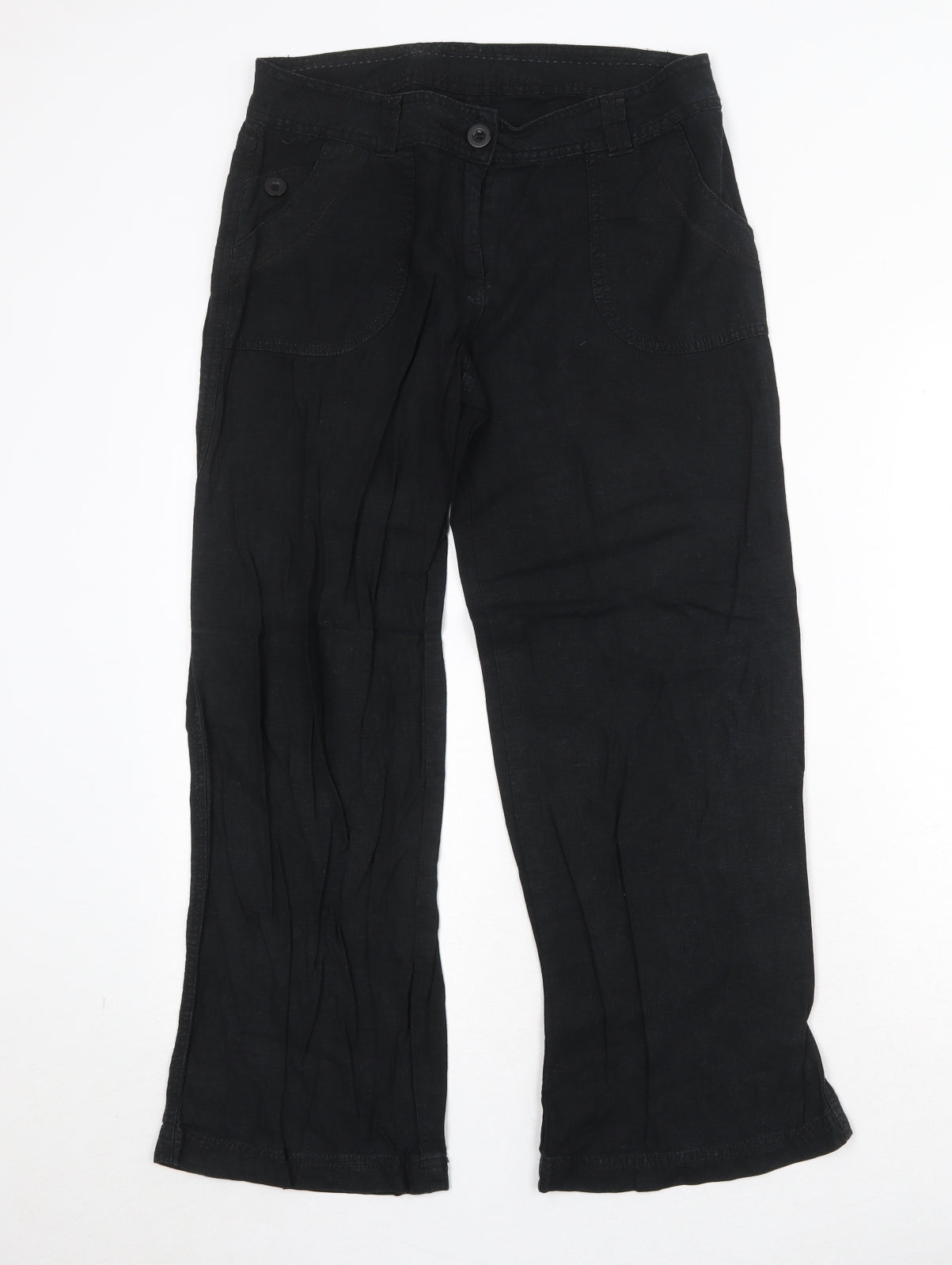 Marks and Spencer Womens Black Linen Trousers Size 10 Regular Zip