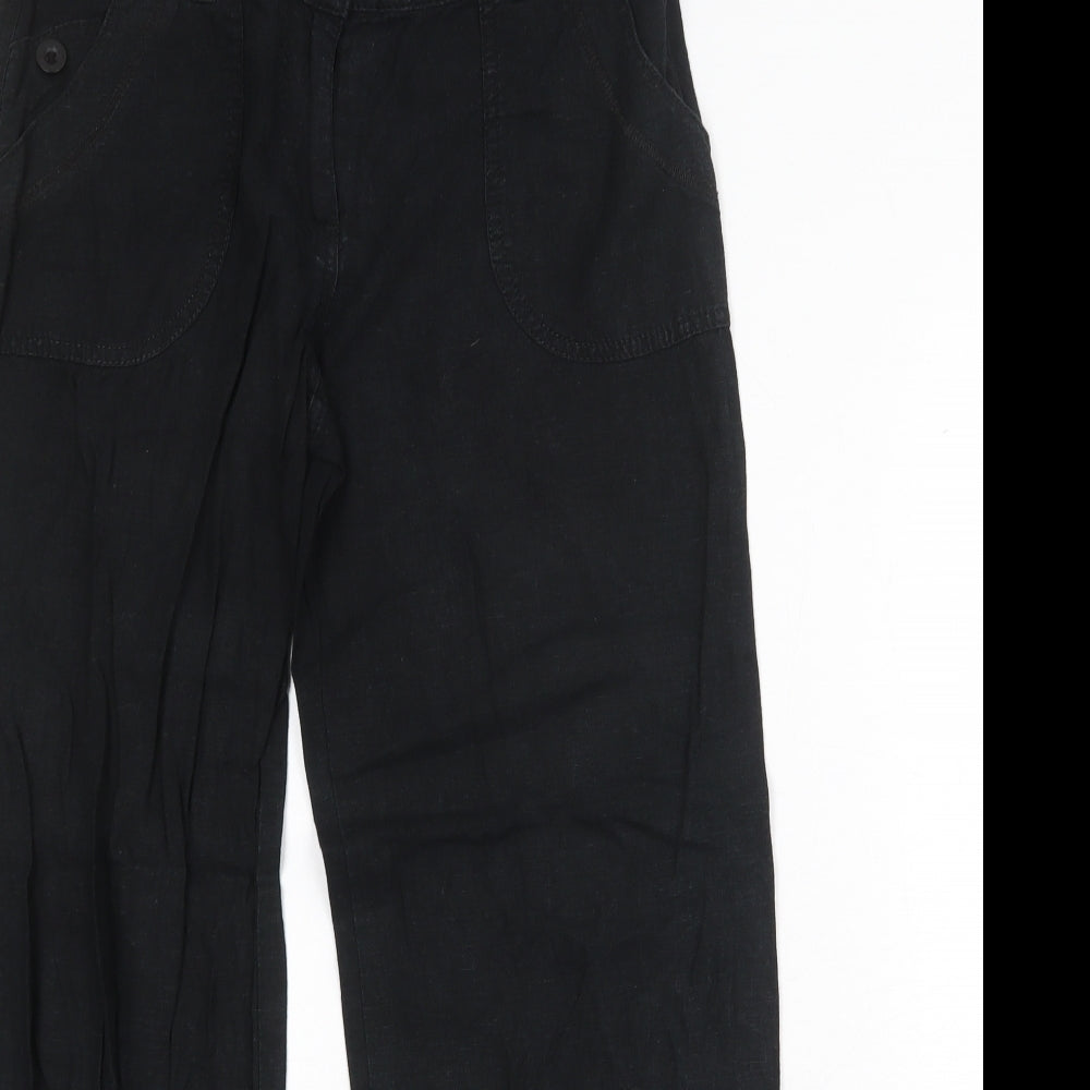 Marks and Spencer Womens Black Linen Trousers Size 10 Regular Zip