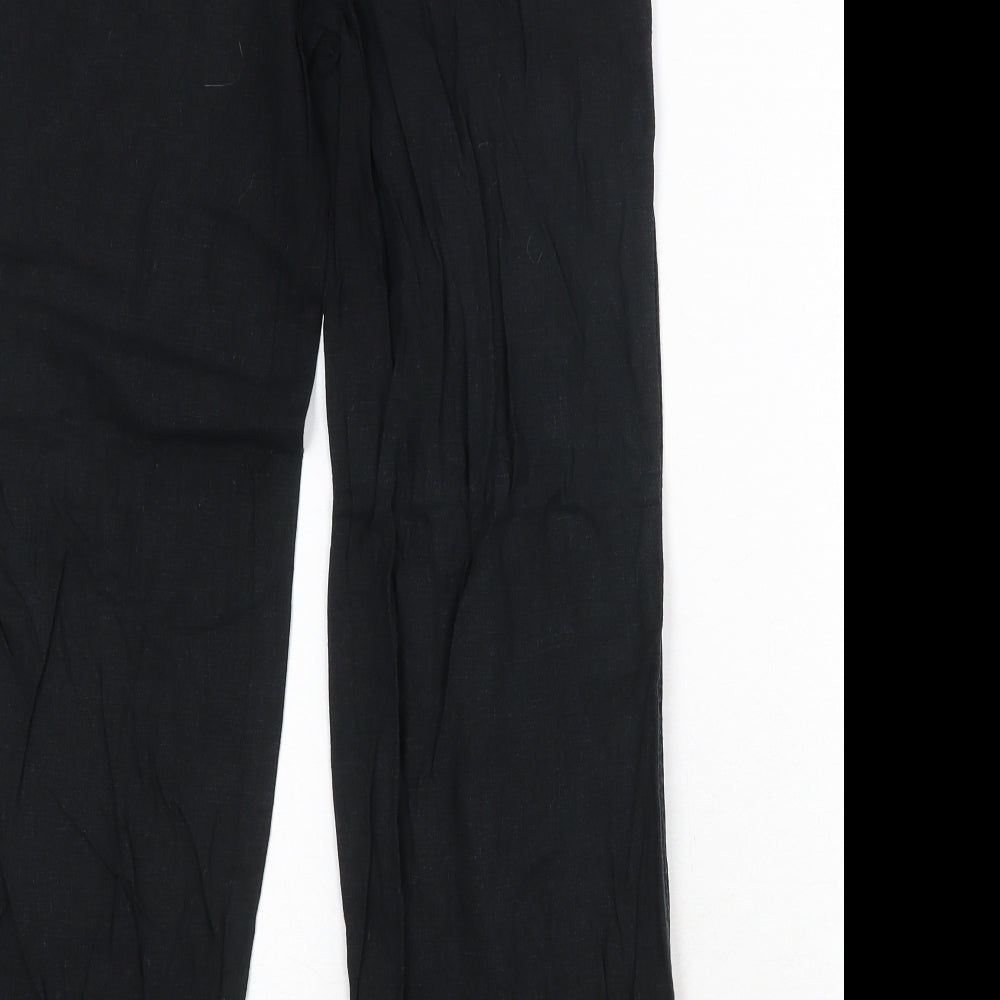 Marks and Spencer Womens Black Linen Trousers Size 10 Regular Zip