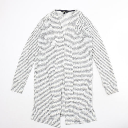 NEXT Womens White V-Neck Striped Polyester Cardigan Jumper Size 8