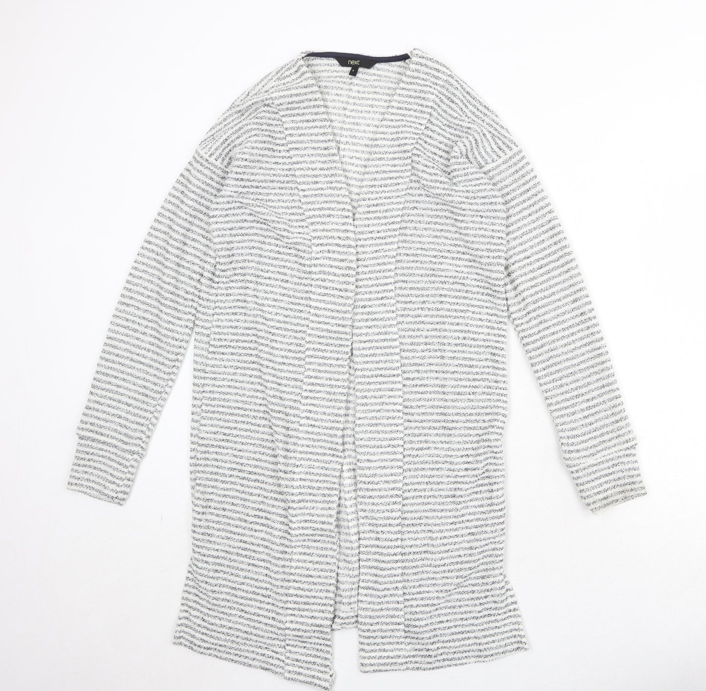 NEXT Womens White V-Neck Striped Polyester Cardigan Jumper Size 8