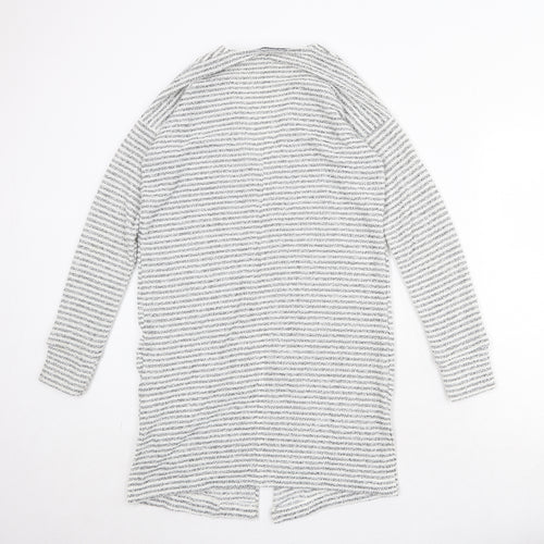 NEXT Womens White V-Neck Striped Polyester Cardigan Jumper Size 8