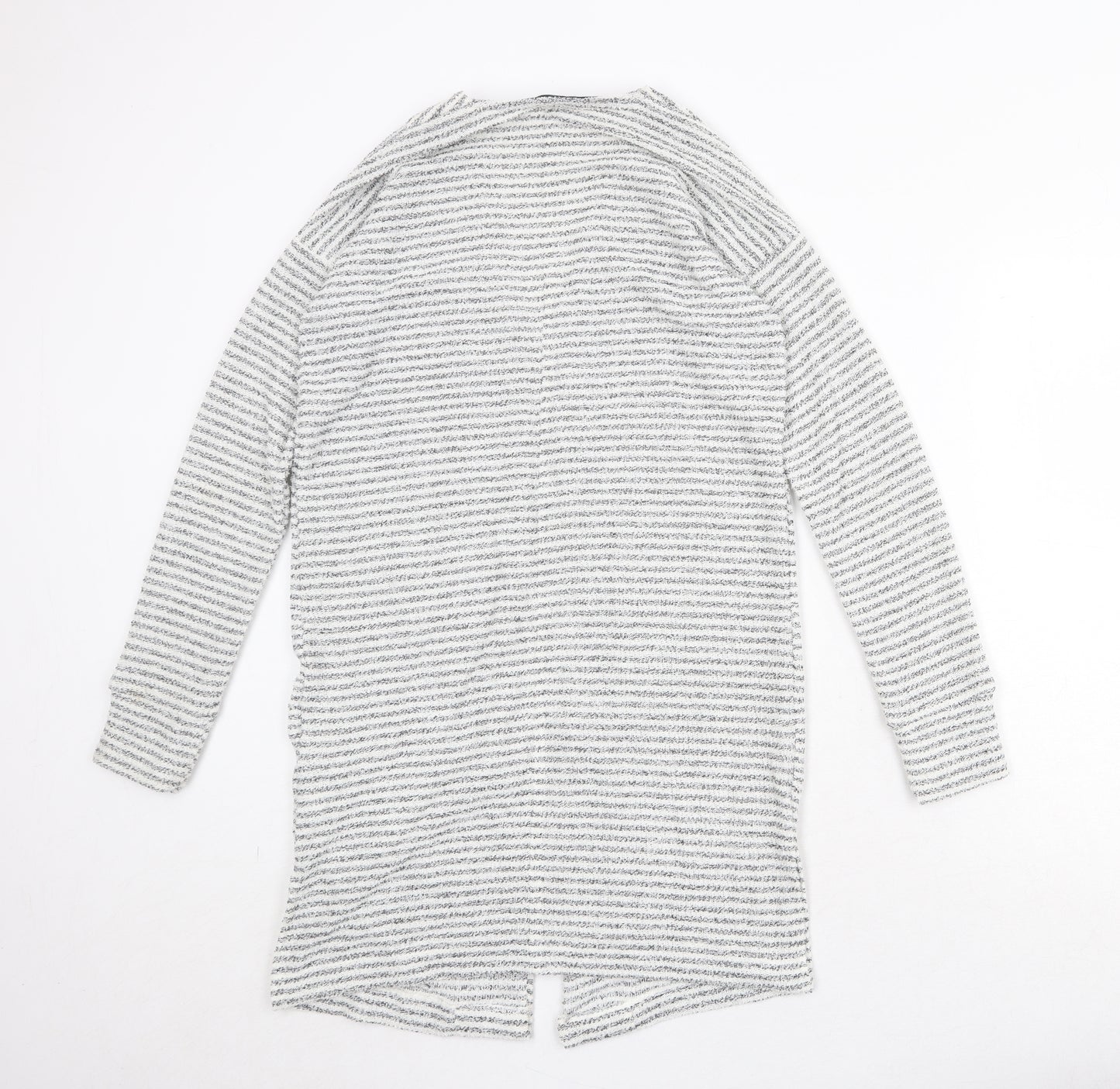 NEXT Womens White V-Neck Striped Polyester Cardigan Jumper Size 8