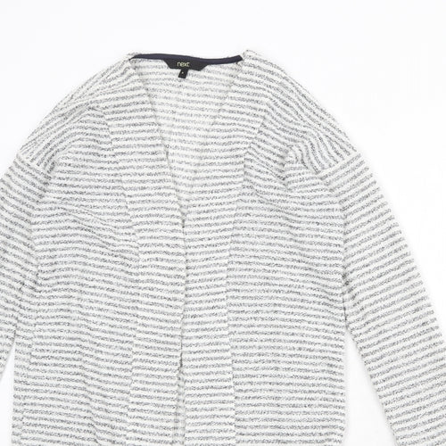 NEXT Womens White V-Neck Striped Polyester Cardigan Jumper Size 8