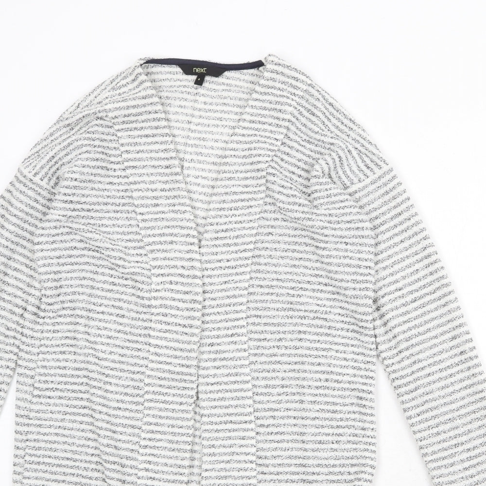 NEXT Womens White V-Neck Striped Polyester Cardigan Jumper Size 8