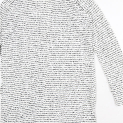 NEXT Womens White V-Neck Striped Polyester Cardigan Jumper Size 8