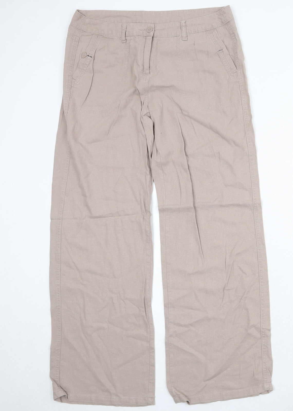 Marks and Spencer Womens Beige Linen Trousers Size 12 Regular Zip