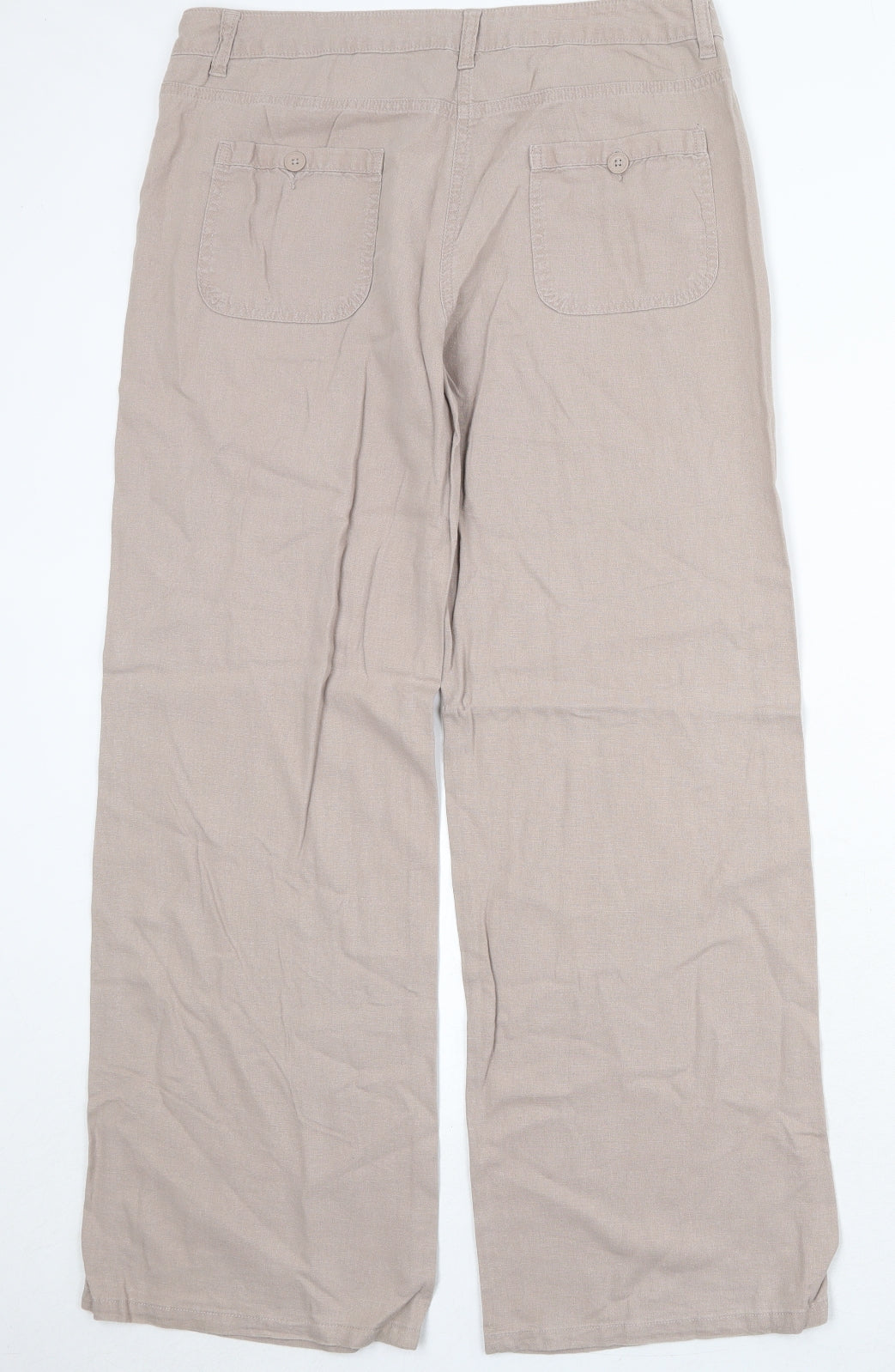 Marks and Spencer Womens Beige Linen Trousers Size 12 Regular Zip
