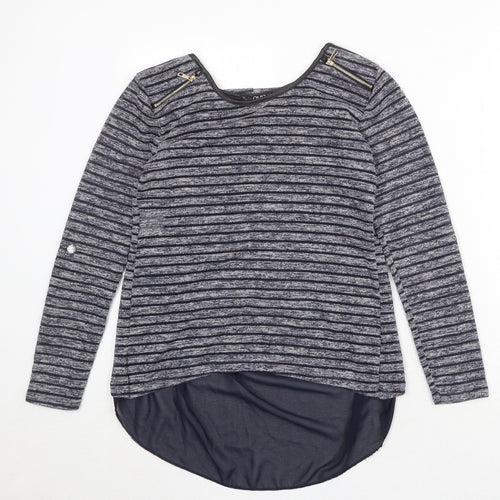 Quiz Womens Blue Round Neck Striped Polyester Pullover Jumper Size 8
