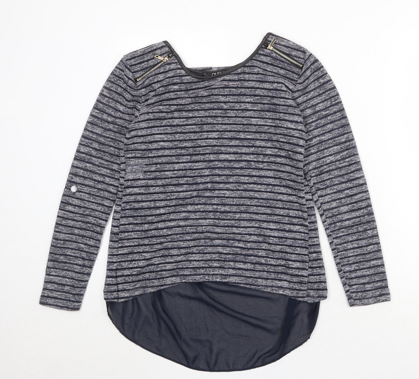 Quiz Womens Blue Round Neck Striped Polyester Pullover Jumper Size 8