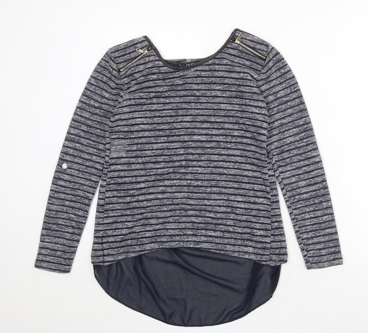 Quiz Womens Blue Round Neck Striped Polyester Pullover Jumper Size 8