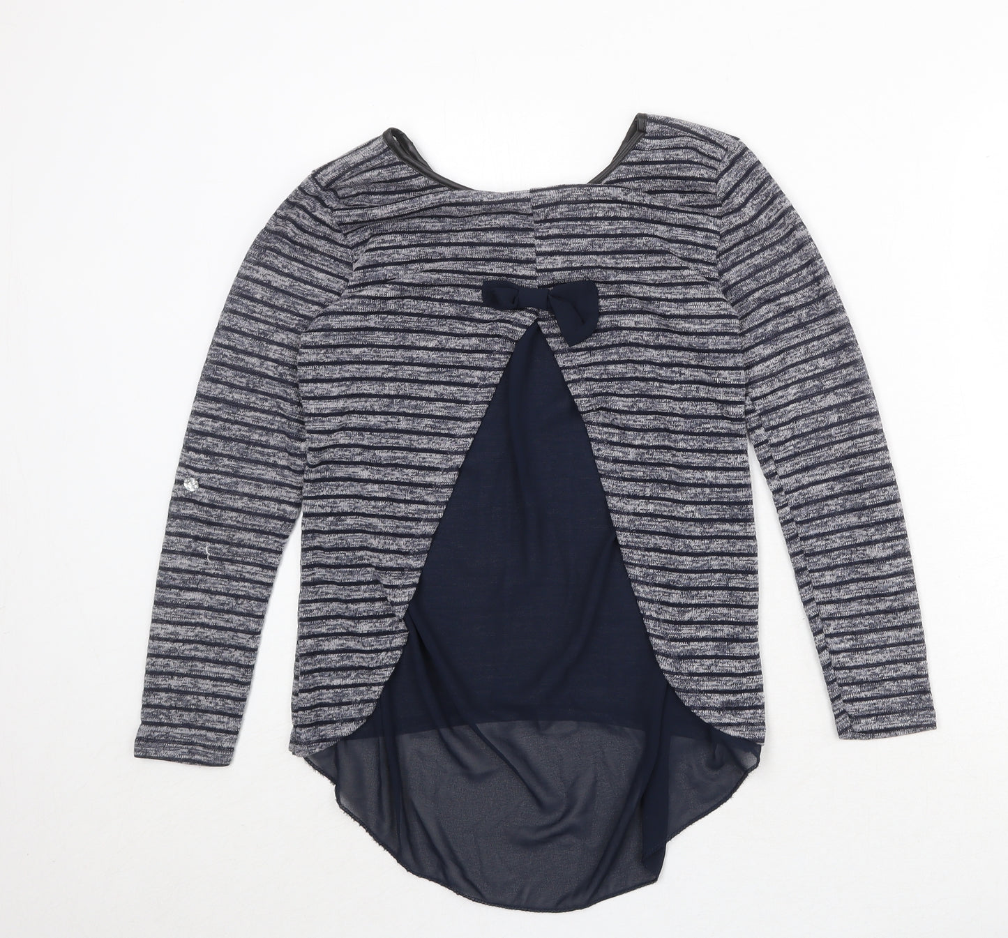 Quiz Womens Blue Round Neck Striped Polyester Pullover Jumper Size 8