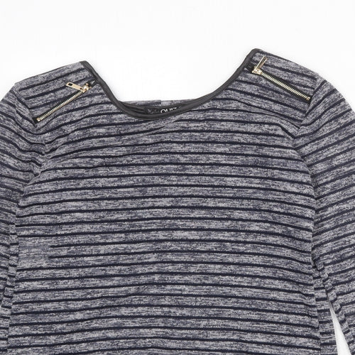 Quiz Womens Blue Round Neck Striped Polyester Pullover Jumper Size 8