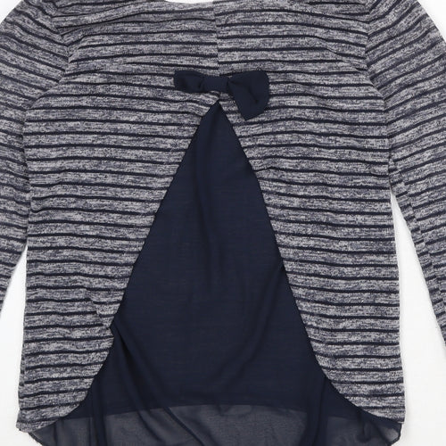 Quiz Womens Blue Round Neck Striped Polyester Pullover Jumper Size 8
