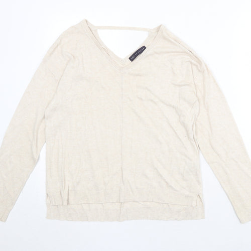 Marks and Spencer Womens Beige V-Neck Viscose Pullover Jumper Size 12