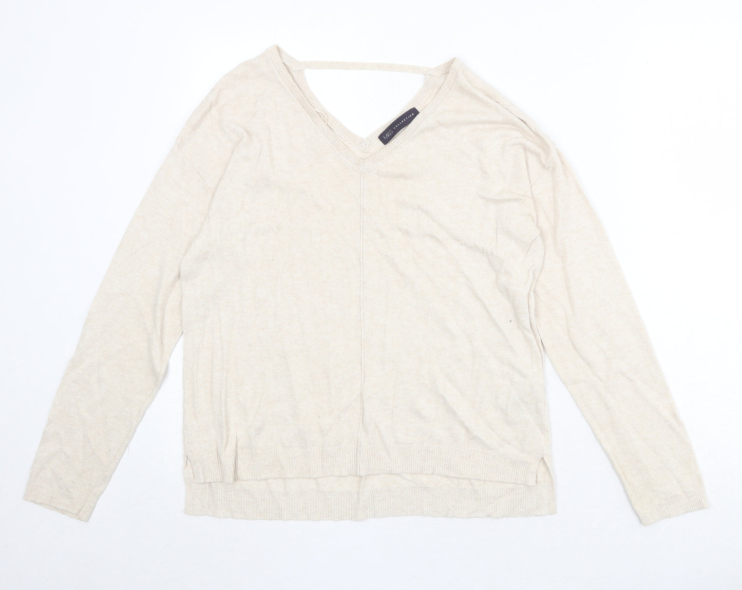 Marks and Spencer Womens Beige V-Neck Viscose Pullover Jumper Size 12