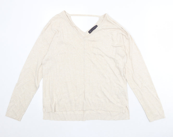 Marks and Spencer Womens Beige V-Neck Viscose Pullover Jumper Size 12