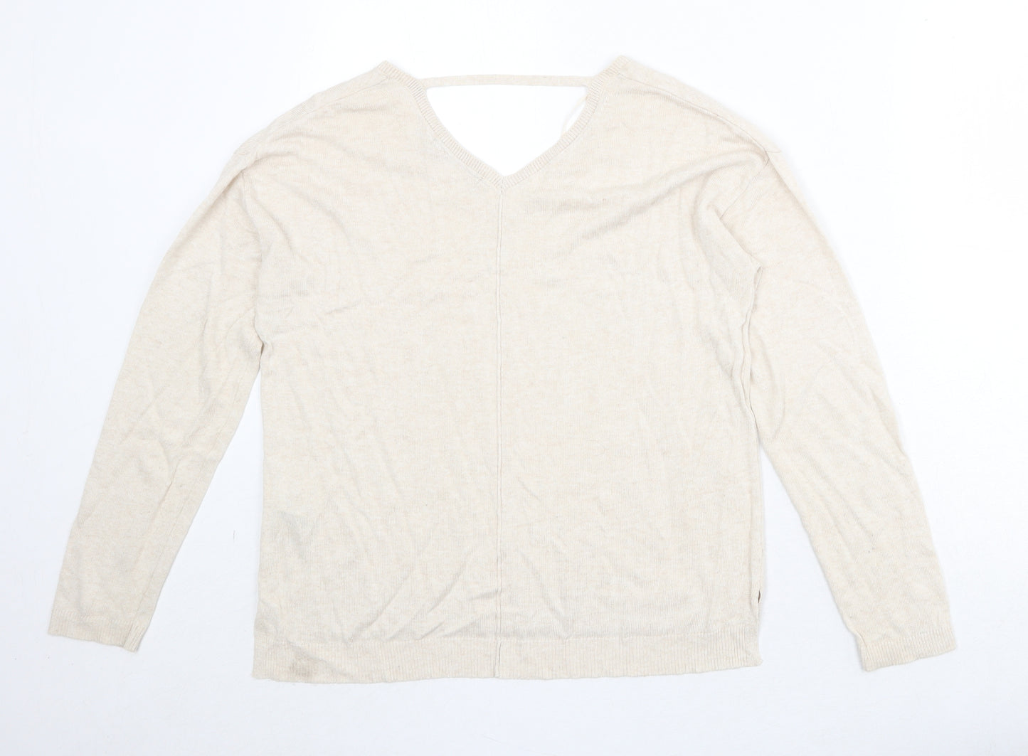 Marks and Spencer Womens Beige V-Neck Viscose Pullover Jumper Size 12