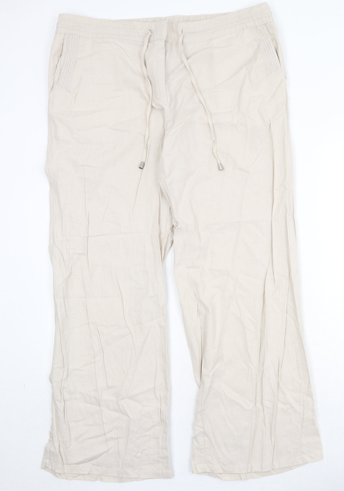 Coulers & Prix Womens Beige Linen Trousers Size 20 Regular Zip